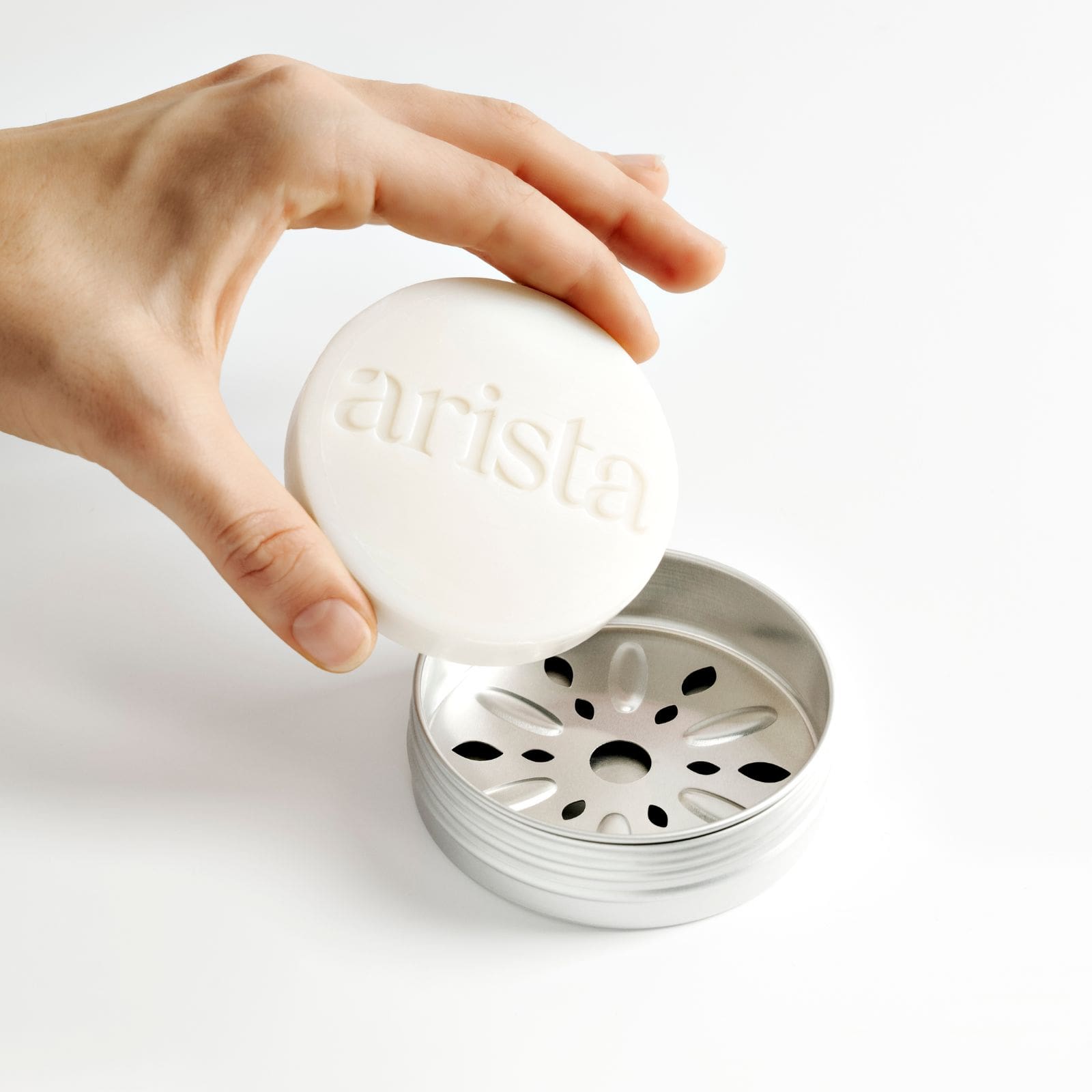 arista shampoo bar holder aluminium box with drain tray and arista strengthening shampoo bar inside