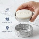 arista shampoo bar holder aluminium box with USPs and solid shampoo bar